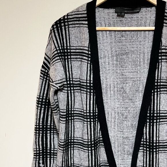 360 Cashmere Open front Black Grey Check Cardigan Womens S - Picture 3 of 4